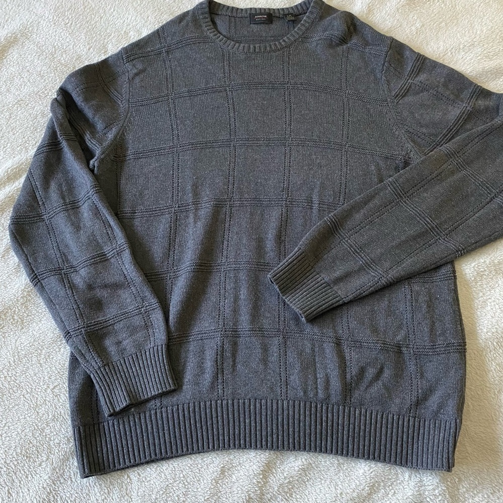 𝅺ARROW Grey Knit Ribbed sweater crew neck 100% cotton​​​​​​